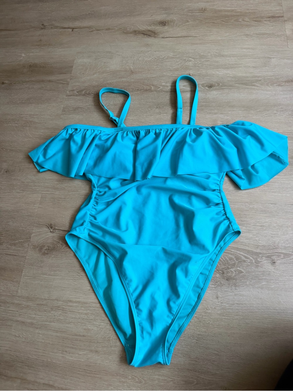 Tahari Off The Shoulder Teal Blue One Piece Swimsuit SZ L